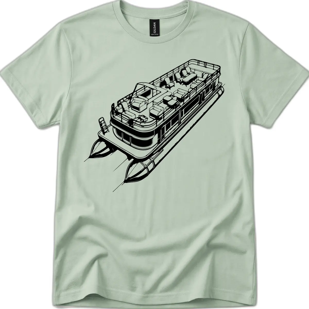 Pontoon Boat Deck Lifestyle Design T-Shirt in Sage