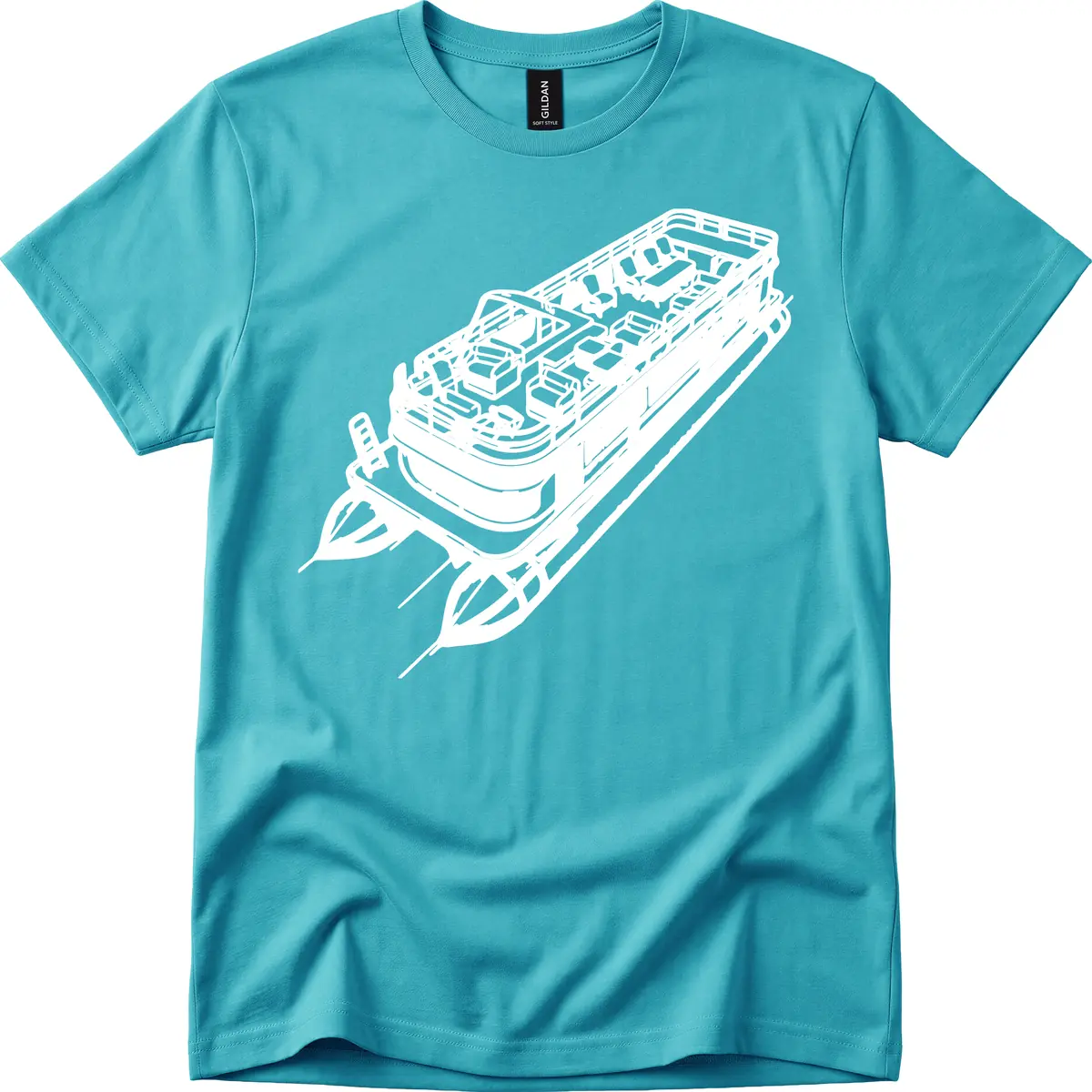 Pontoon Boat Deck Lifestyle Design T-Shirt in Tropical Blue