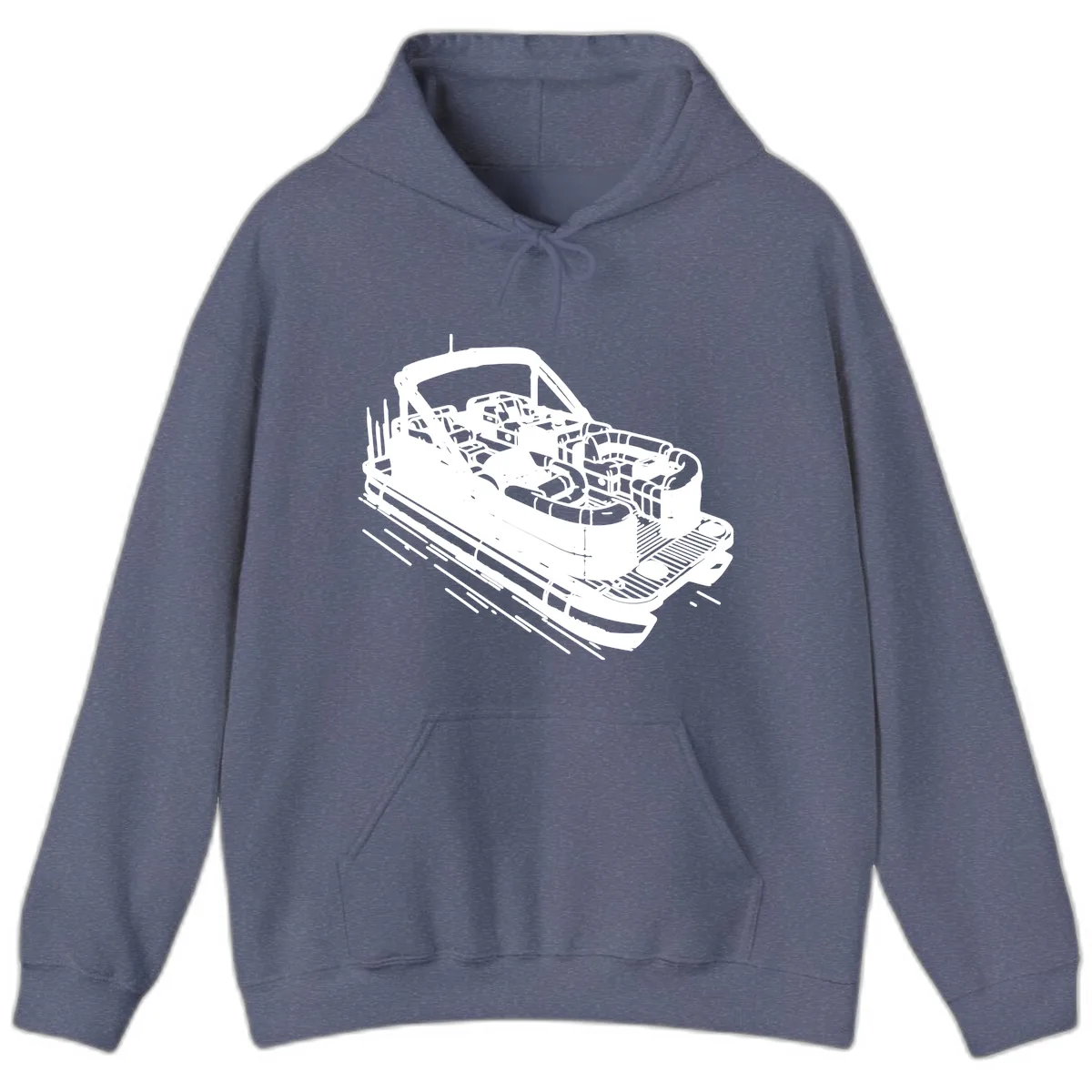 Pontoon Boat Interior Illustration Hoodie in Heather Navy