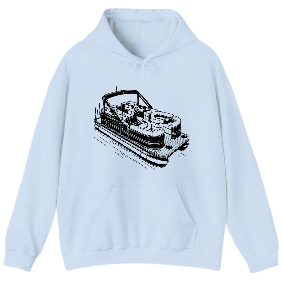Pontoon Boat Interior Illustration Hoodie in Light Blue