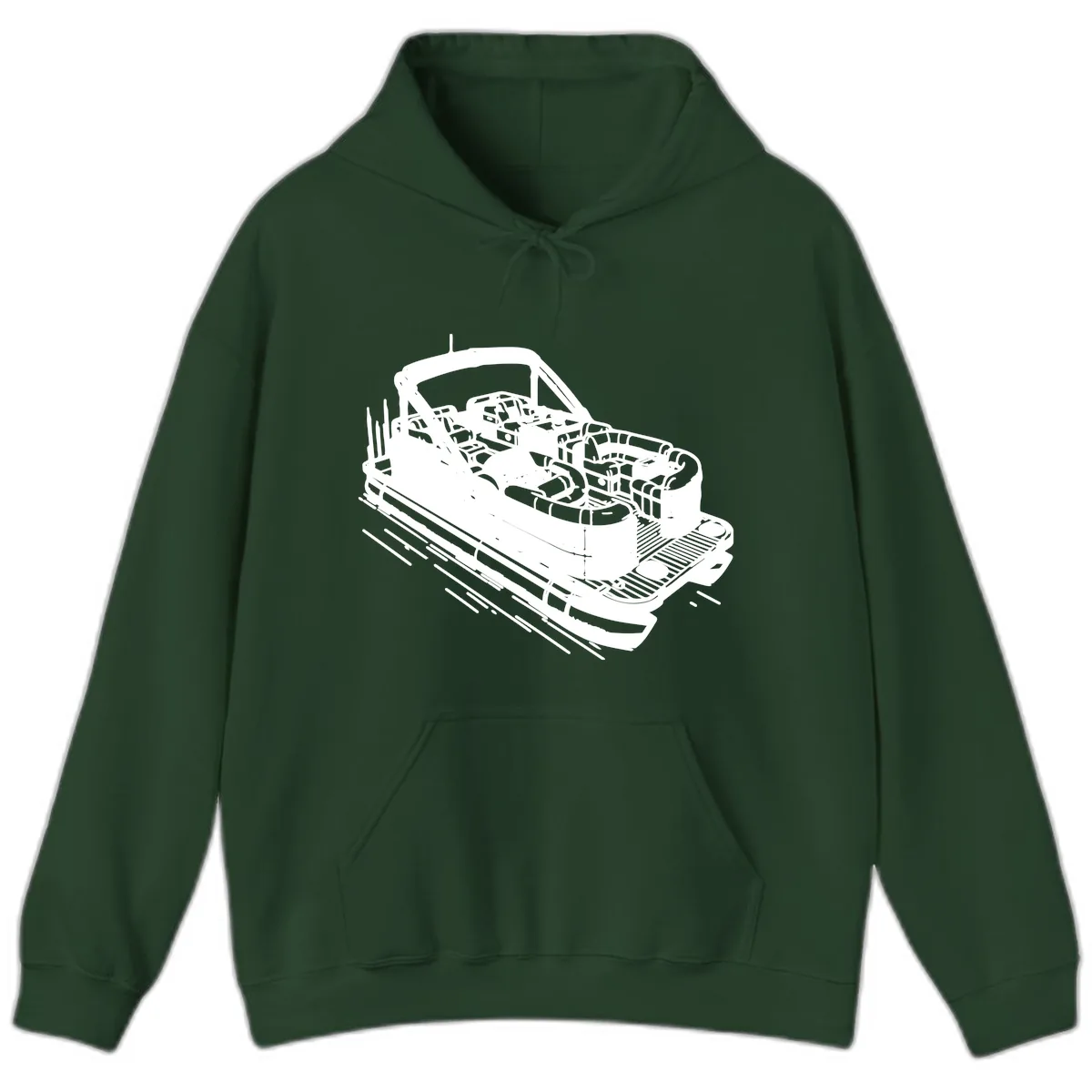 Pontoon Boat Interior Illustration Hoodie in Forest Green