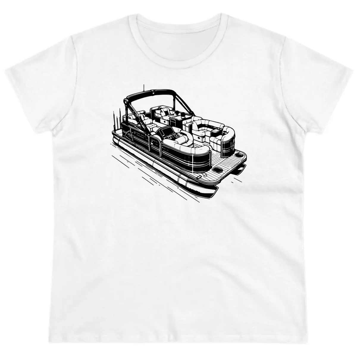 Pontoon Boat Interior Illustration Ladies Tee in White
