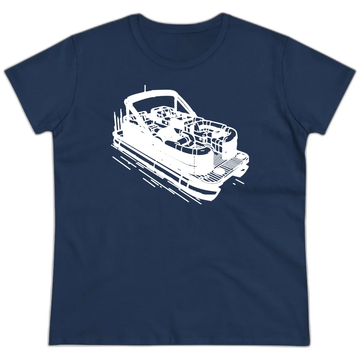Pontoon Boat Interior Illustration Ladies Tee in Navy