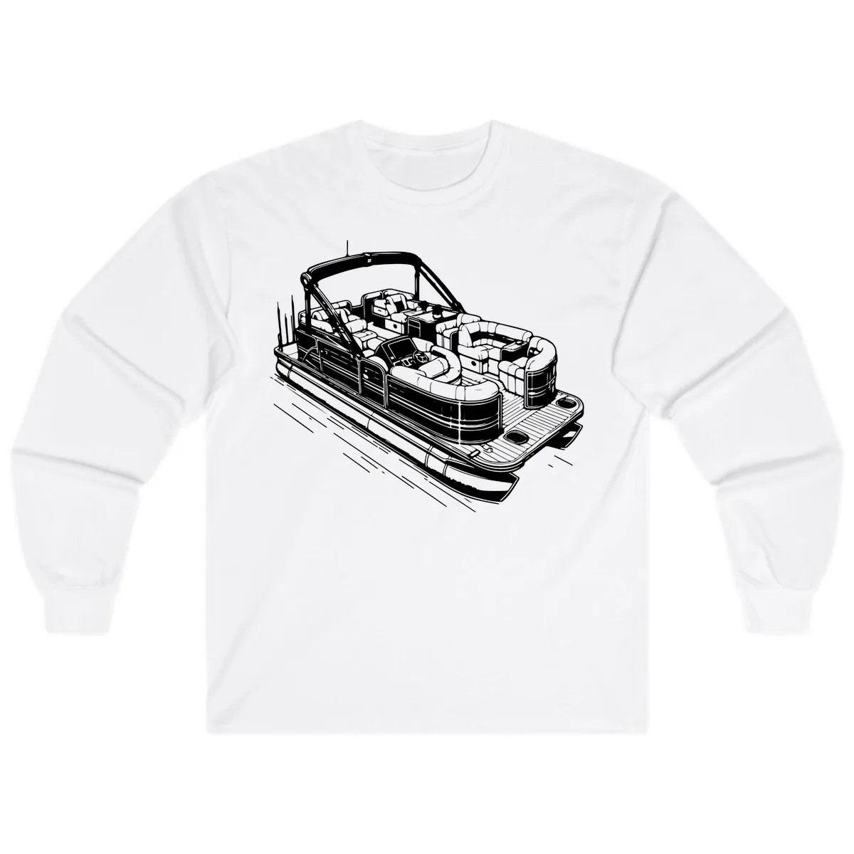 Pontoon Boat Interior Illustration Long Sleeve in White