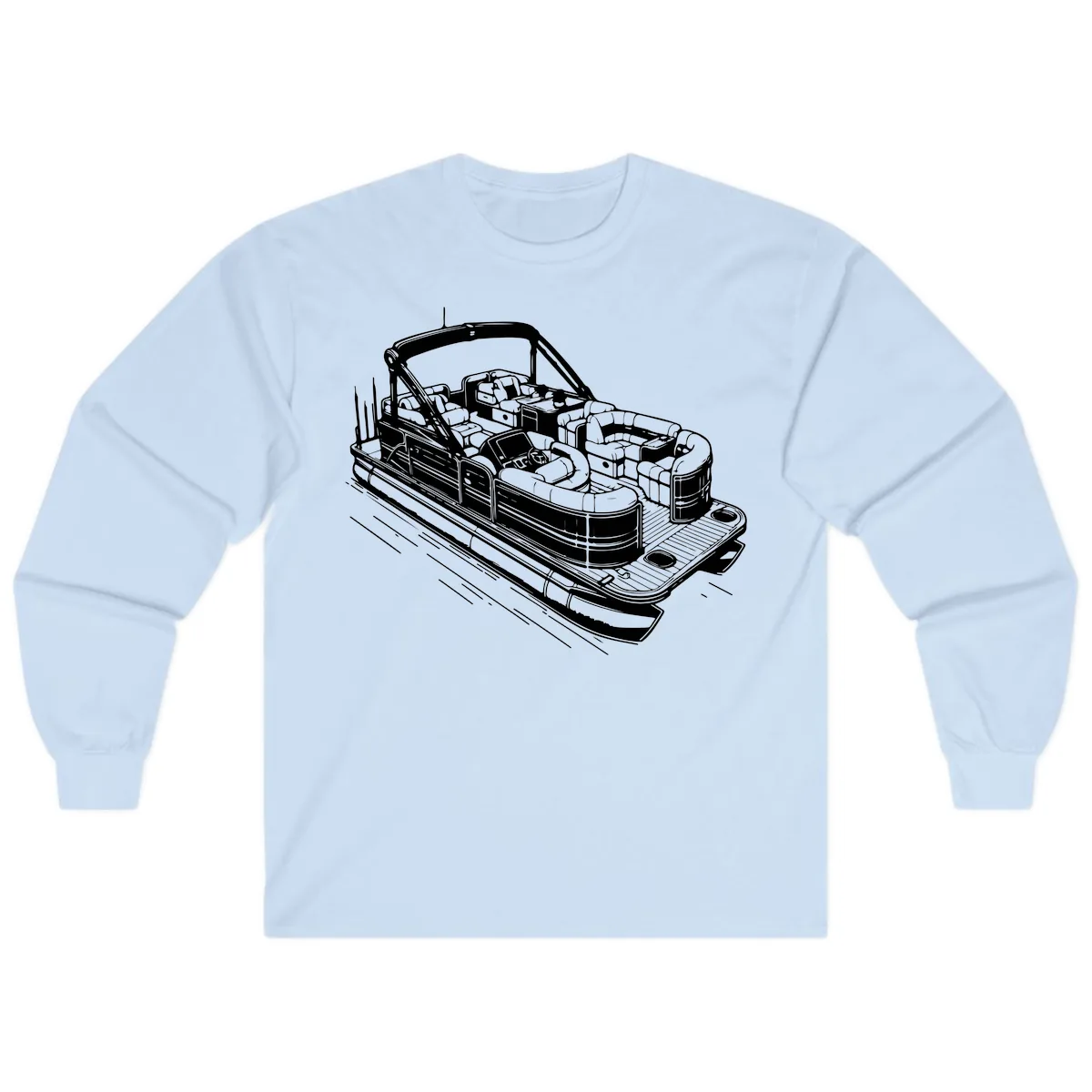Pontoon Boat Interior Illustration Long Sleeve in Light Blue