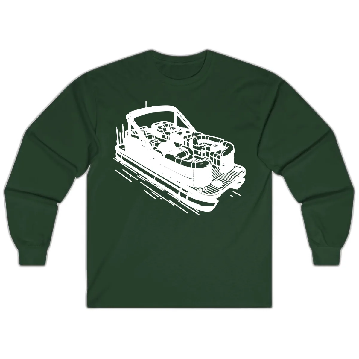 Pontoon Boat Interior Illustration Long Sleeve in Forest Green