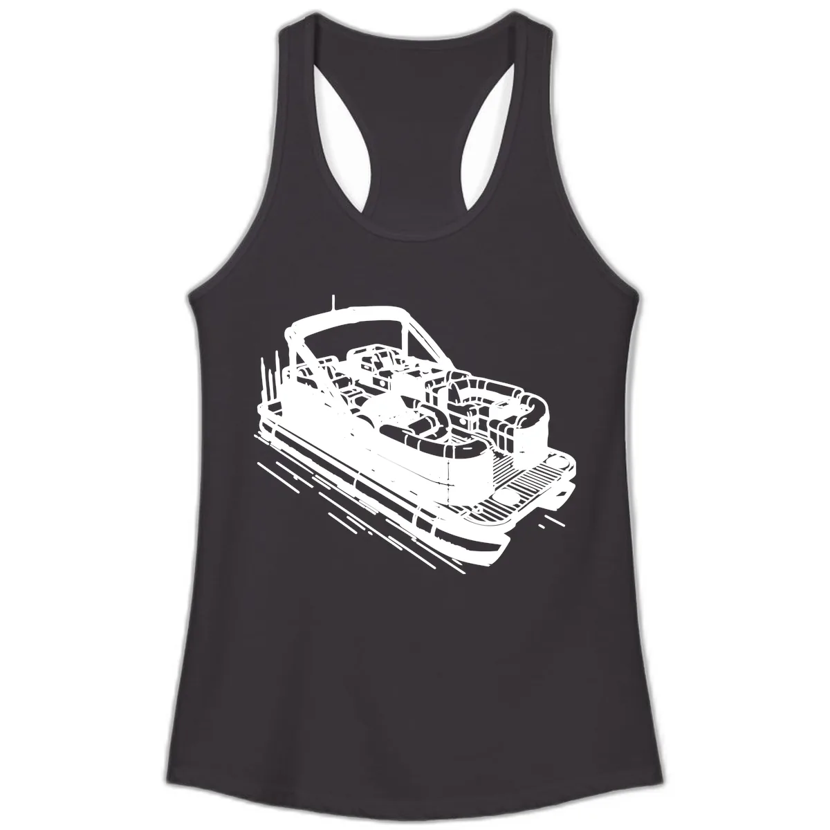 Pontoon Boat Interior Illustration Ladies Tank in Black