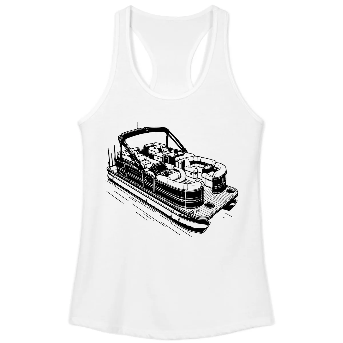 Pontoon Boat Interior Illustration Ladies Tank in White