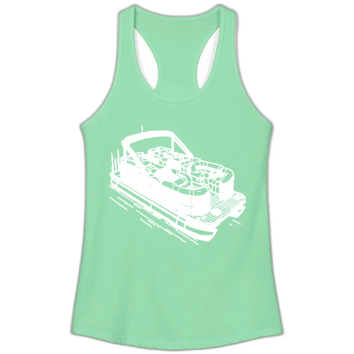 Pontoon Boat Interior Illustration Ladies Tank in Solid Mint