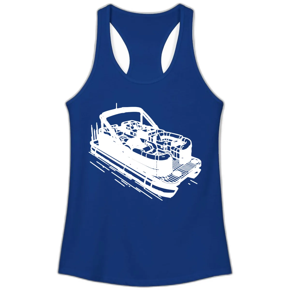 Pontoon Boat Interior Illustration Ladies Tank in Solid Royal