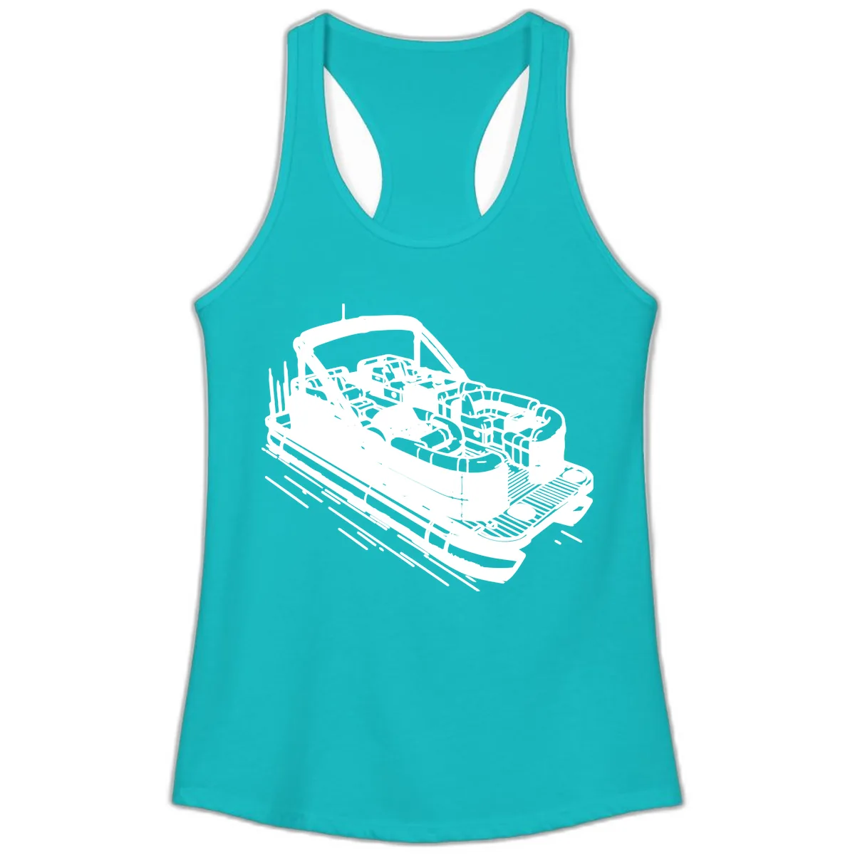 Pontoon Boat Interior Illustration Ladies Tank in Tahiti Blue