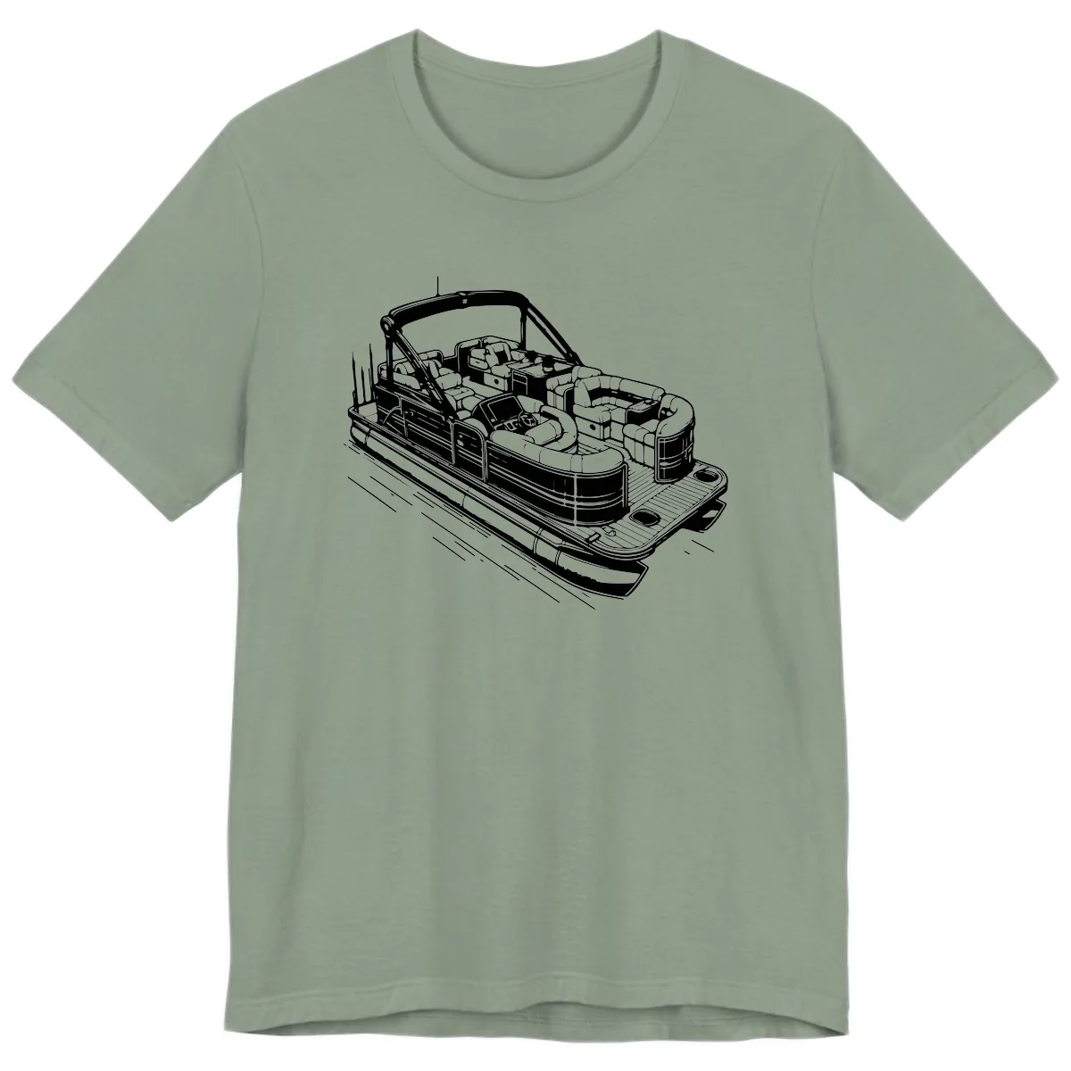 Pontoon Boat Interior Illustration Premium T-Shirt in Sage