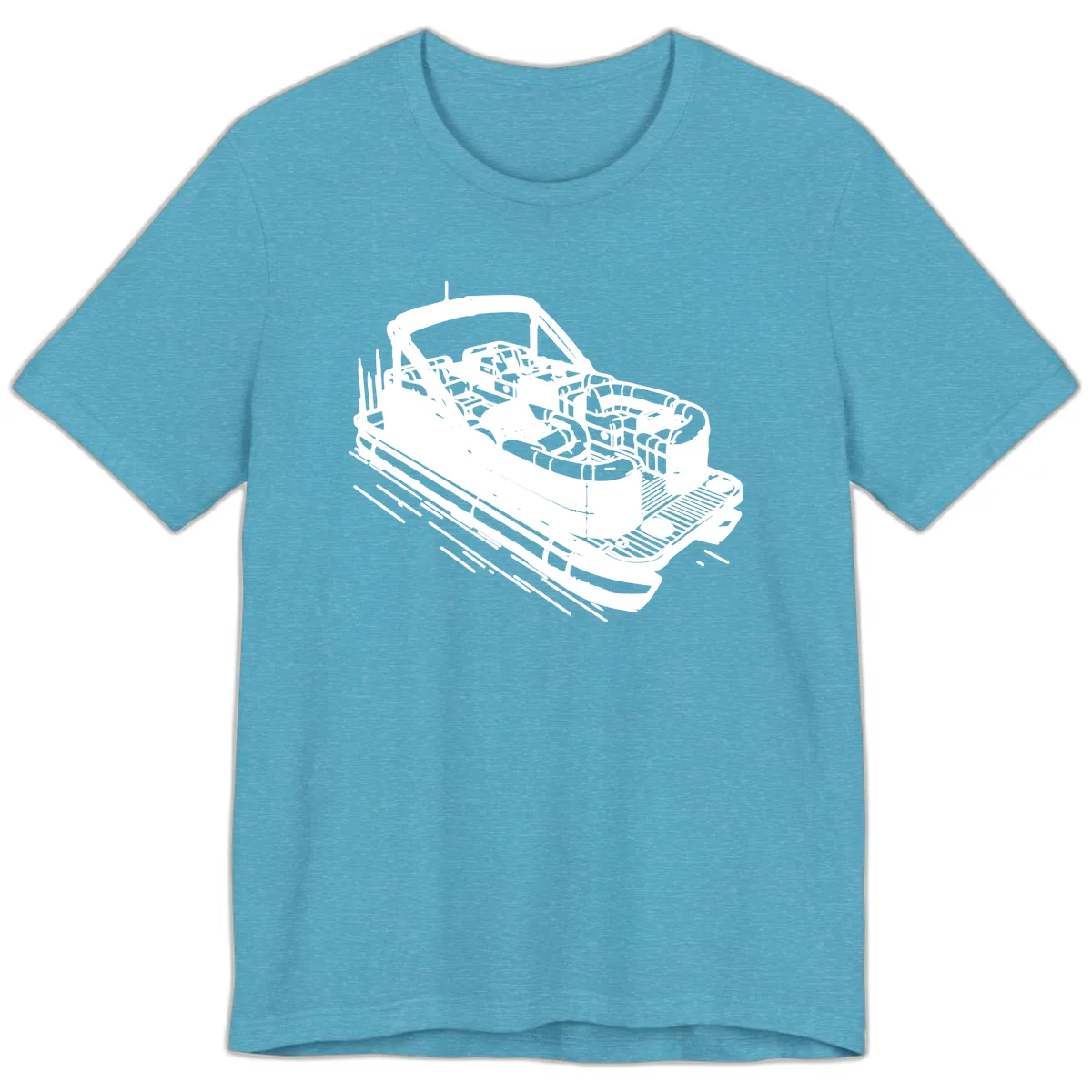 Pontoon Boat Interior Illustration Premium T-Shirt in Heather Aqua
