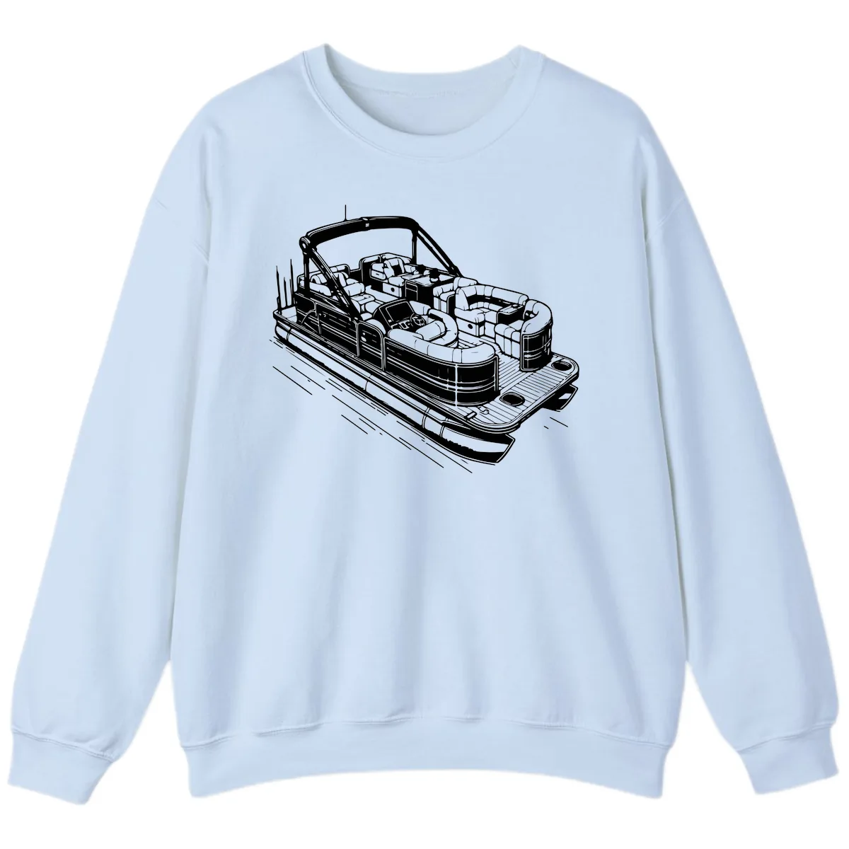 Pontoon Boat Interior Illustration Sweatshirt in Light Blue