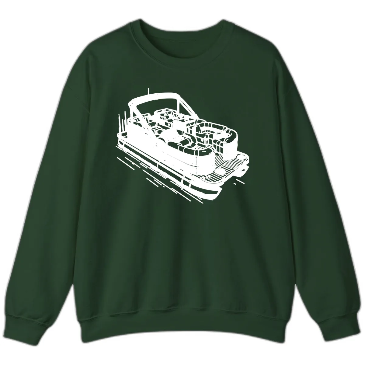 Pontoon Boat Interior Illustration Sweatshirt in Forest Green
