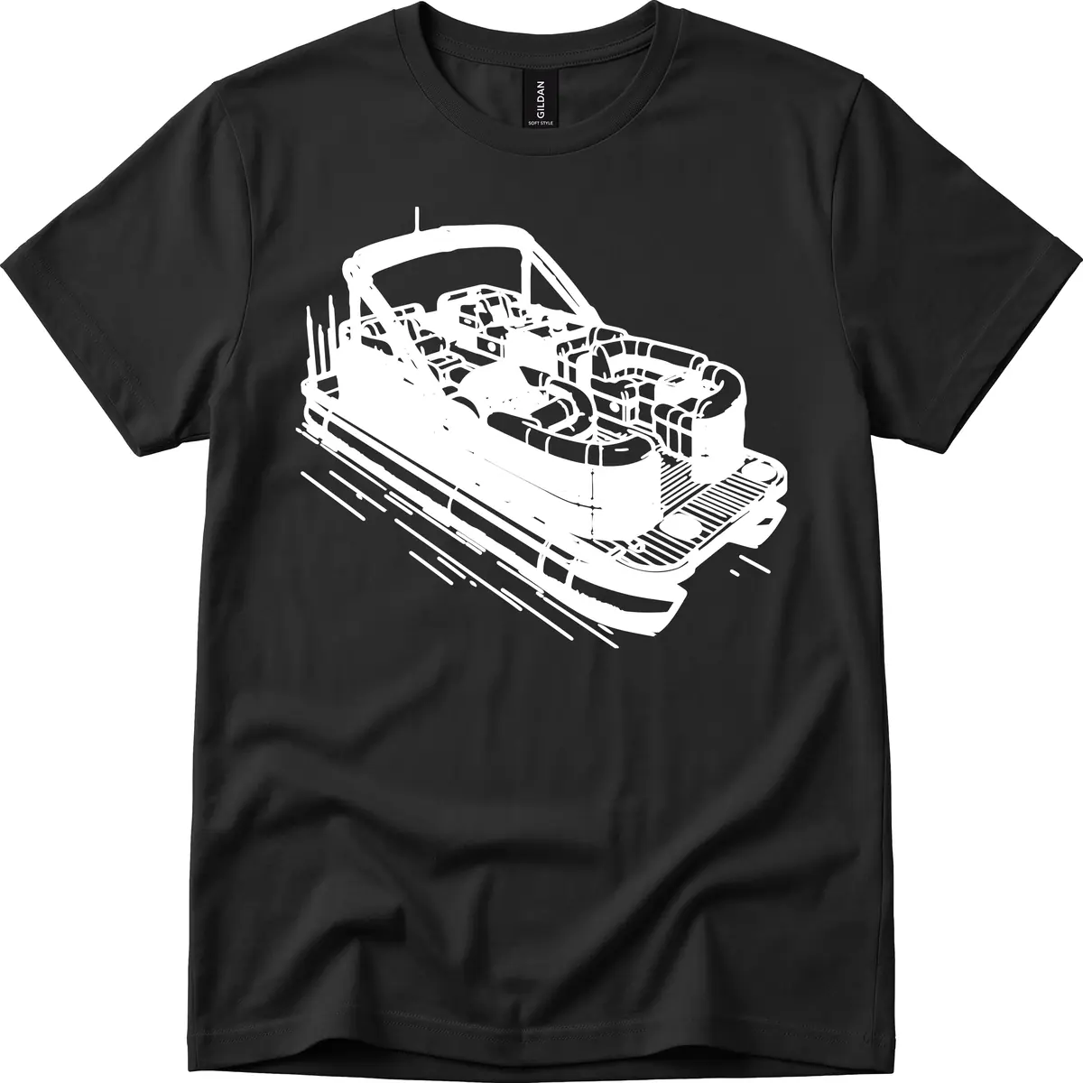 Pontoon Boat Interior Illustration T-Shirt in Black
