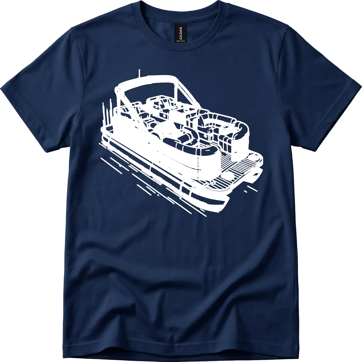 Pontoon Boat Interior Illustration T-Shirt in Navy