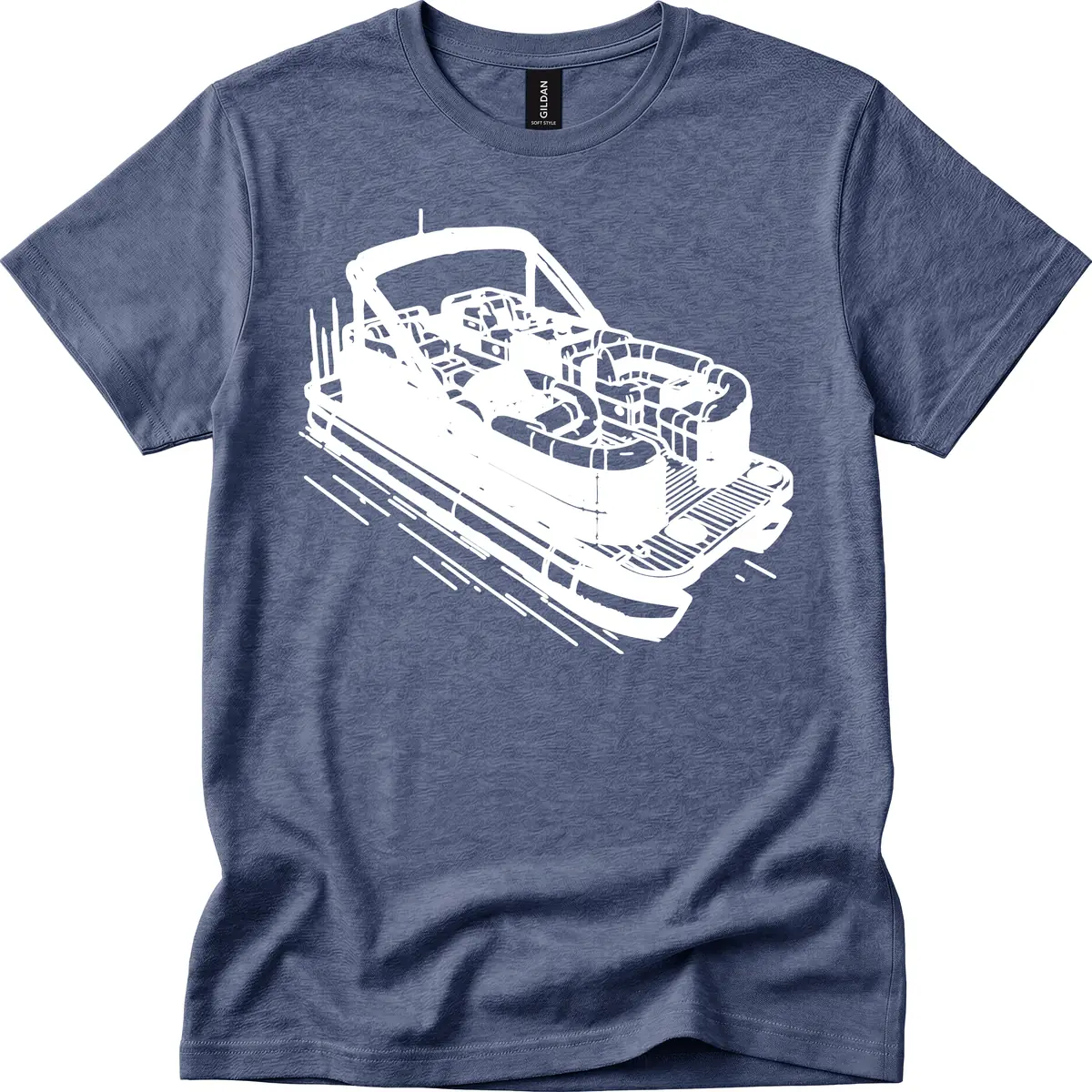 Pontoon Boat Interior Illustration T-Shirt in Heather Navy