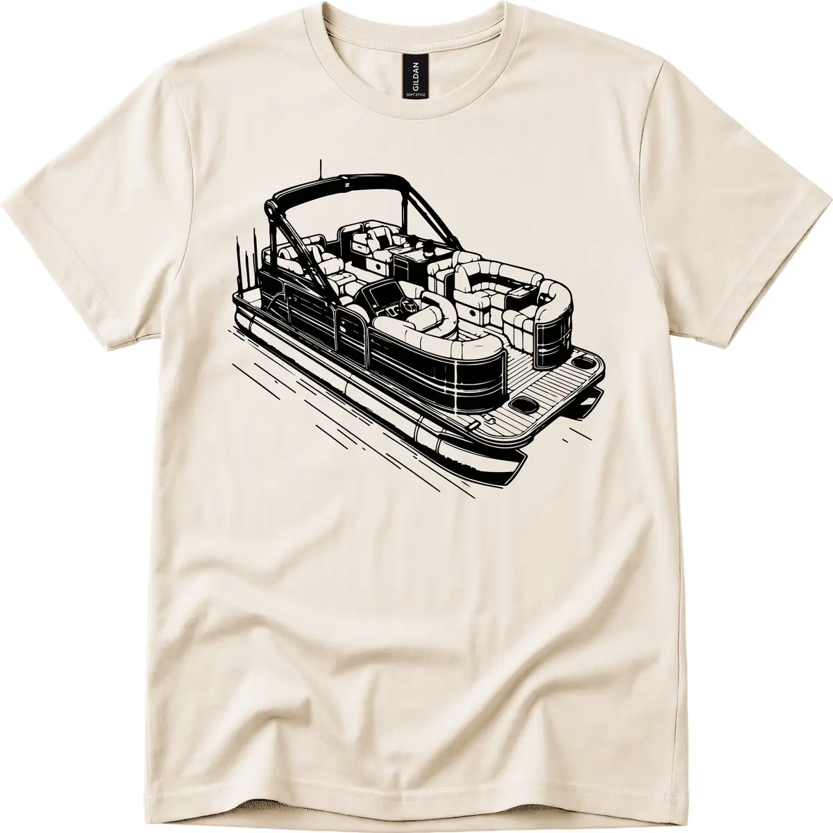 Pontoon Boat Interior Illustration T-Shirt in Natural