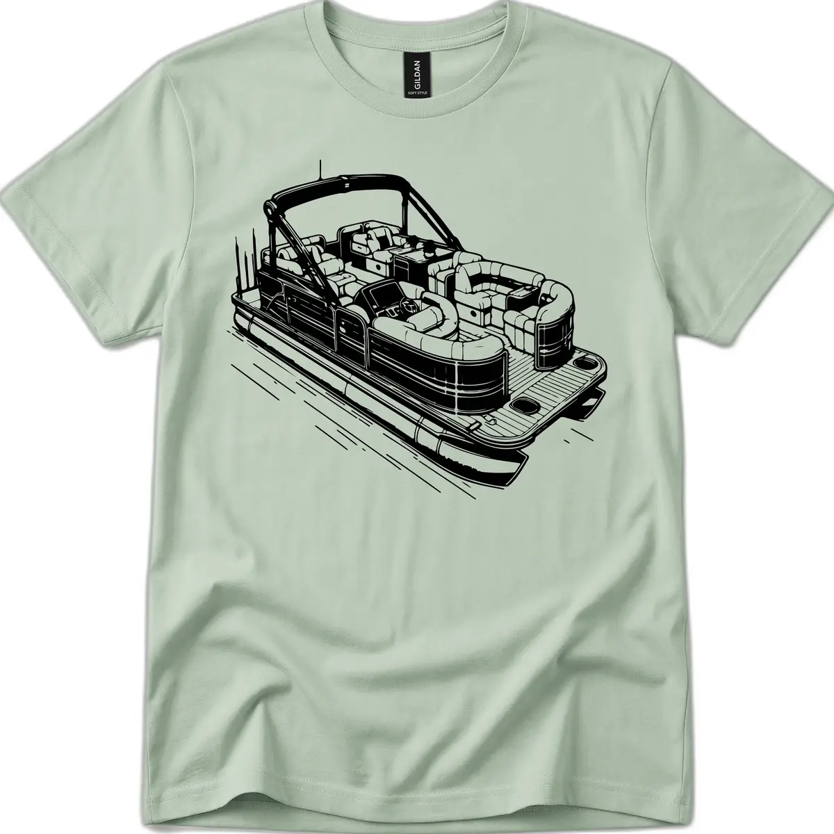 Pontoon Boat Interior Illustration T-Shirt in Sage