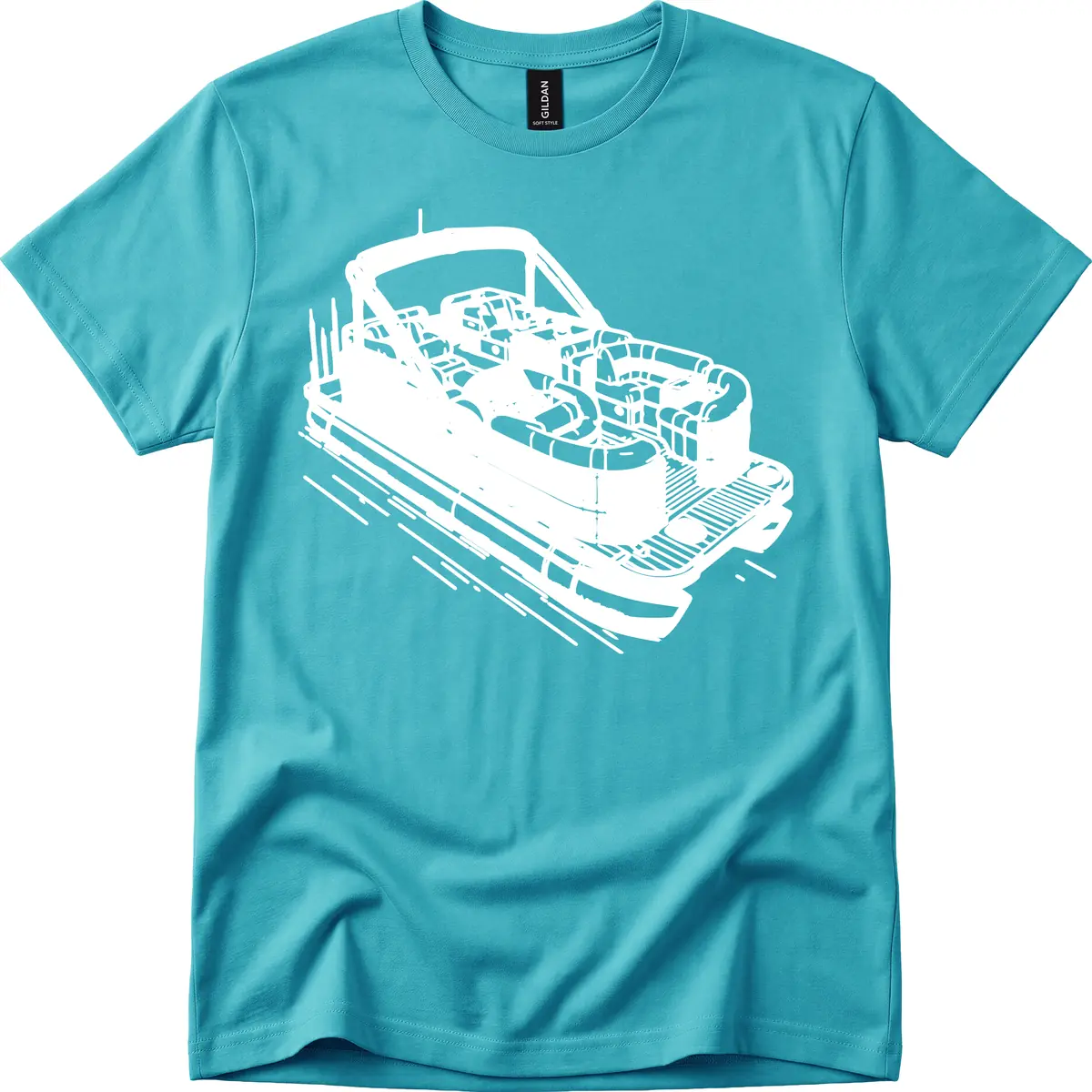 Pontoon Boat Interior Illustration T-Shirt in Tropical Blue