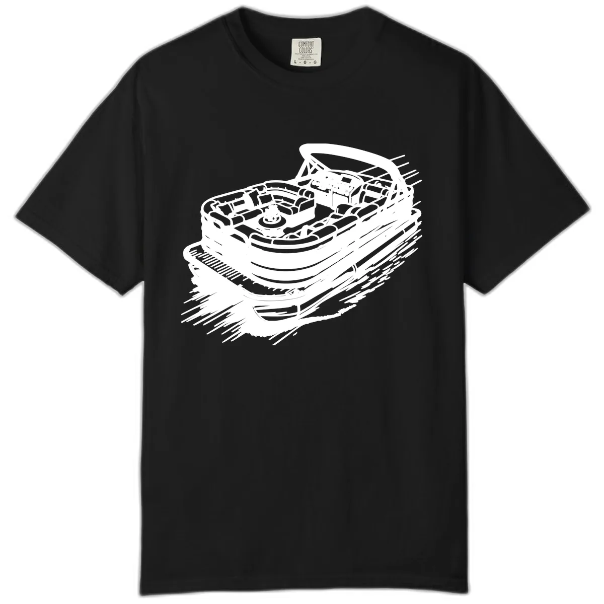 Pontoon Boat Adventure Illustration Comfort Color in Black