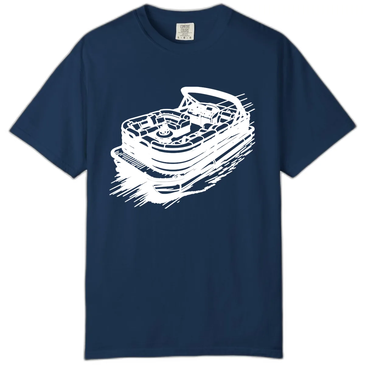 Pontoon Boat Adventure Illustration Comfort Color in Navy