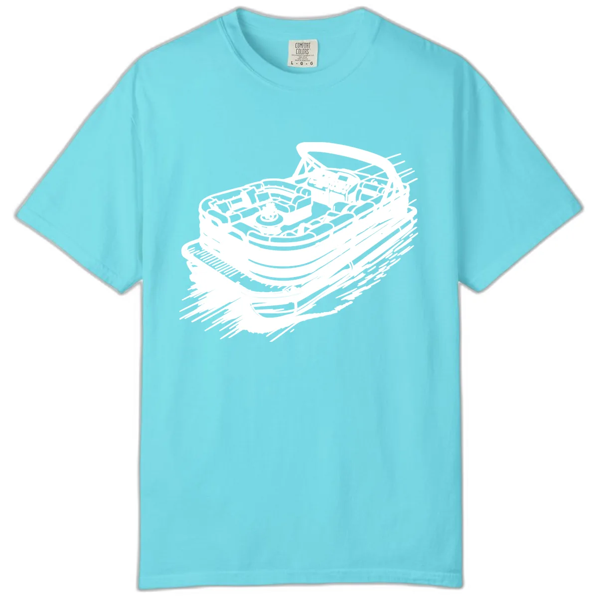Pontoon Boat Adventure Illustration Comfort Color in Lagoon Blue