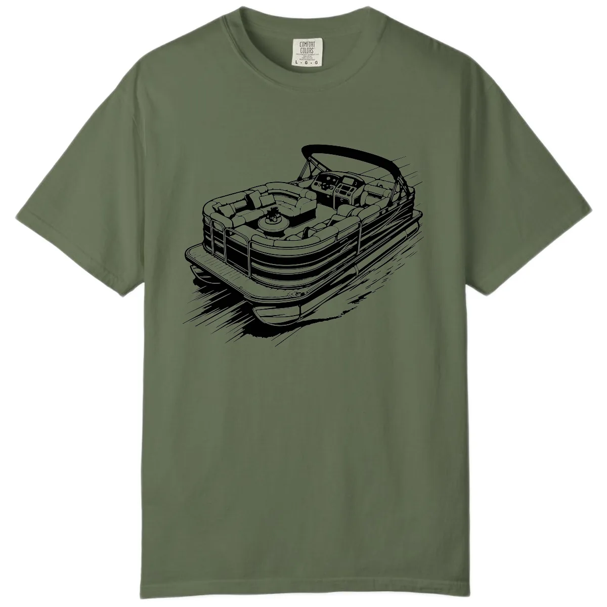 Pontoon Boat Adventure Illustration Comfort Color in Sage
