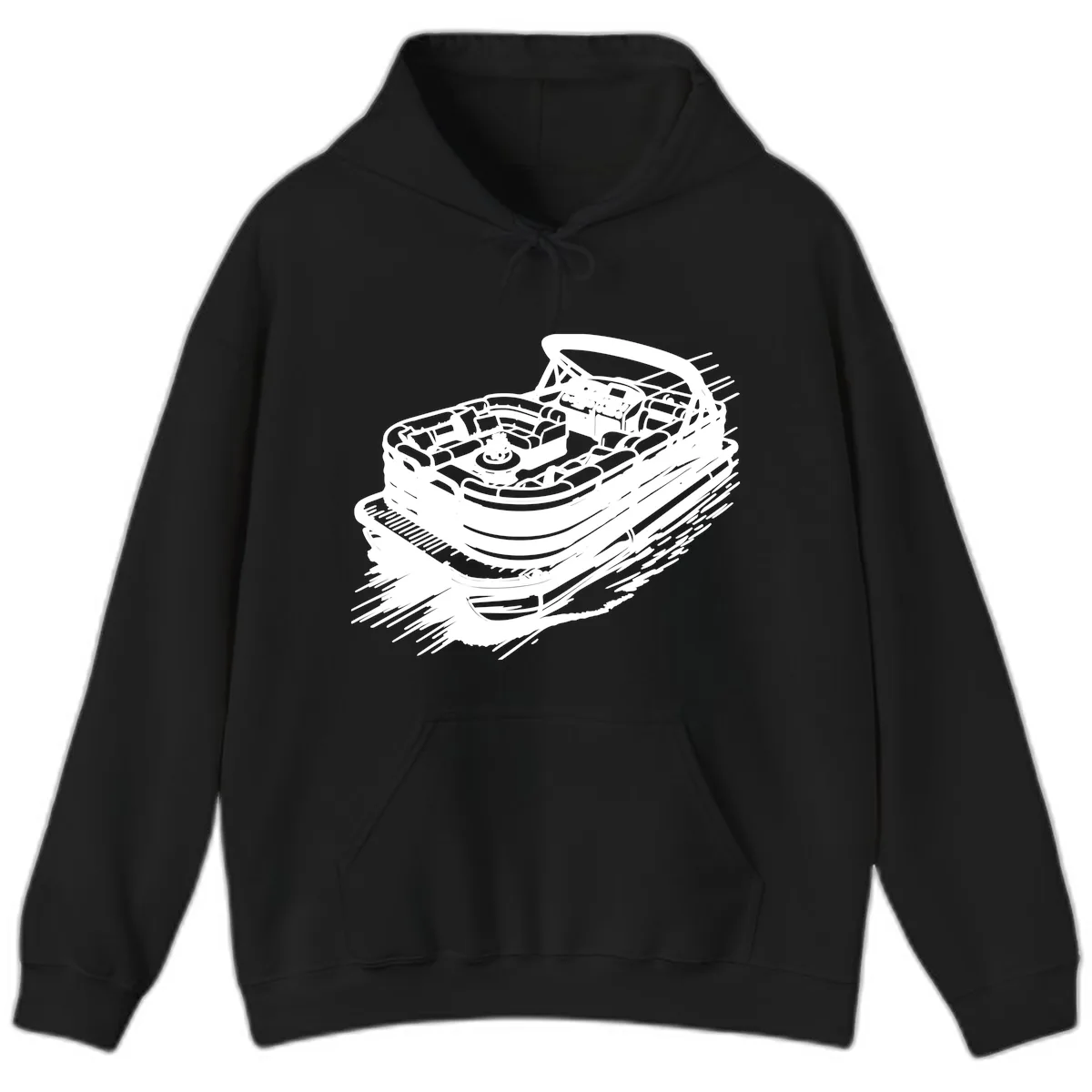 Pontoon Boat Adventure Illustration Hoodie in Black