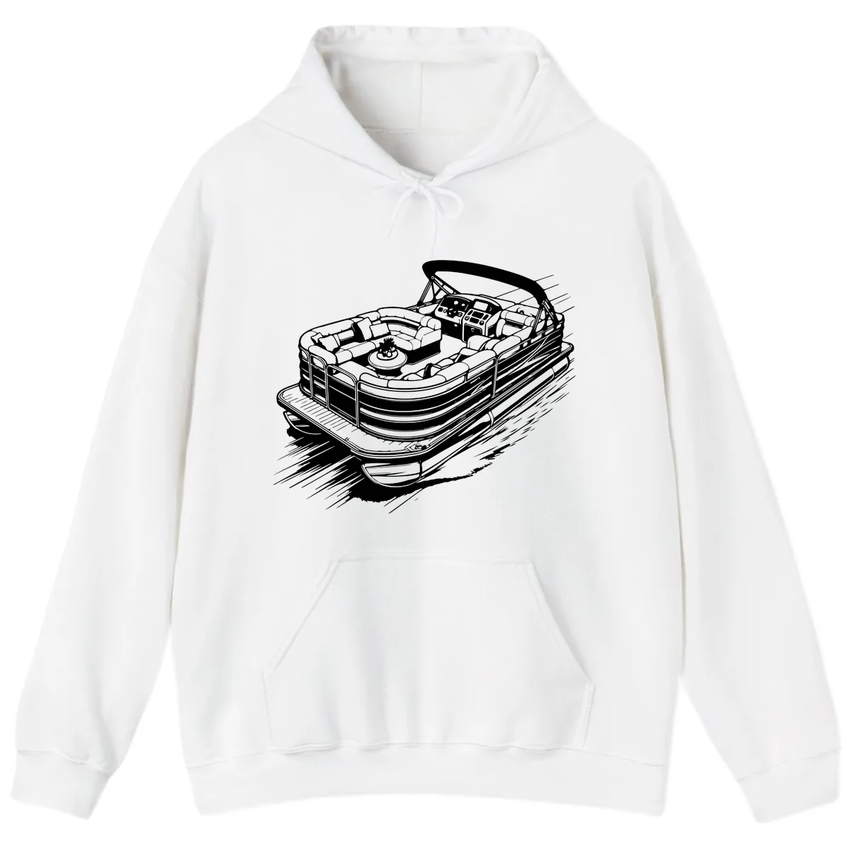 Pontoon Boat Adventure Illustration Hoodie in White
