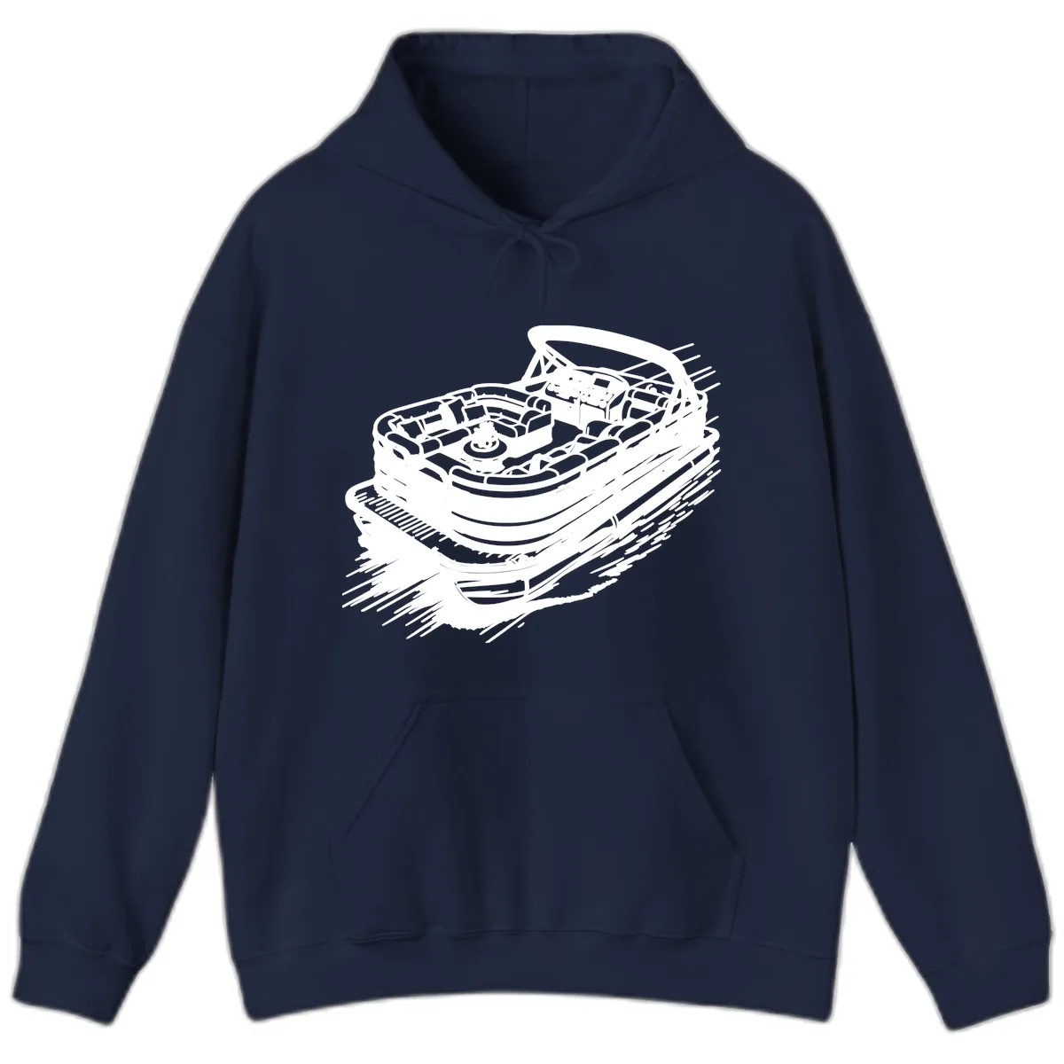 Pontoon Boat Adventure Illustration Hoodie in Navy