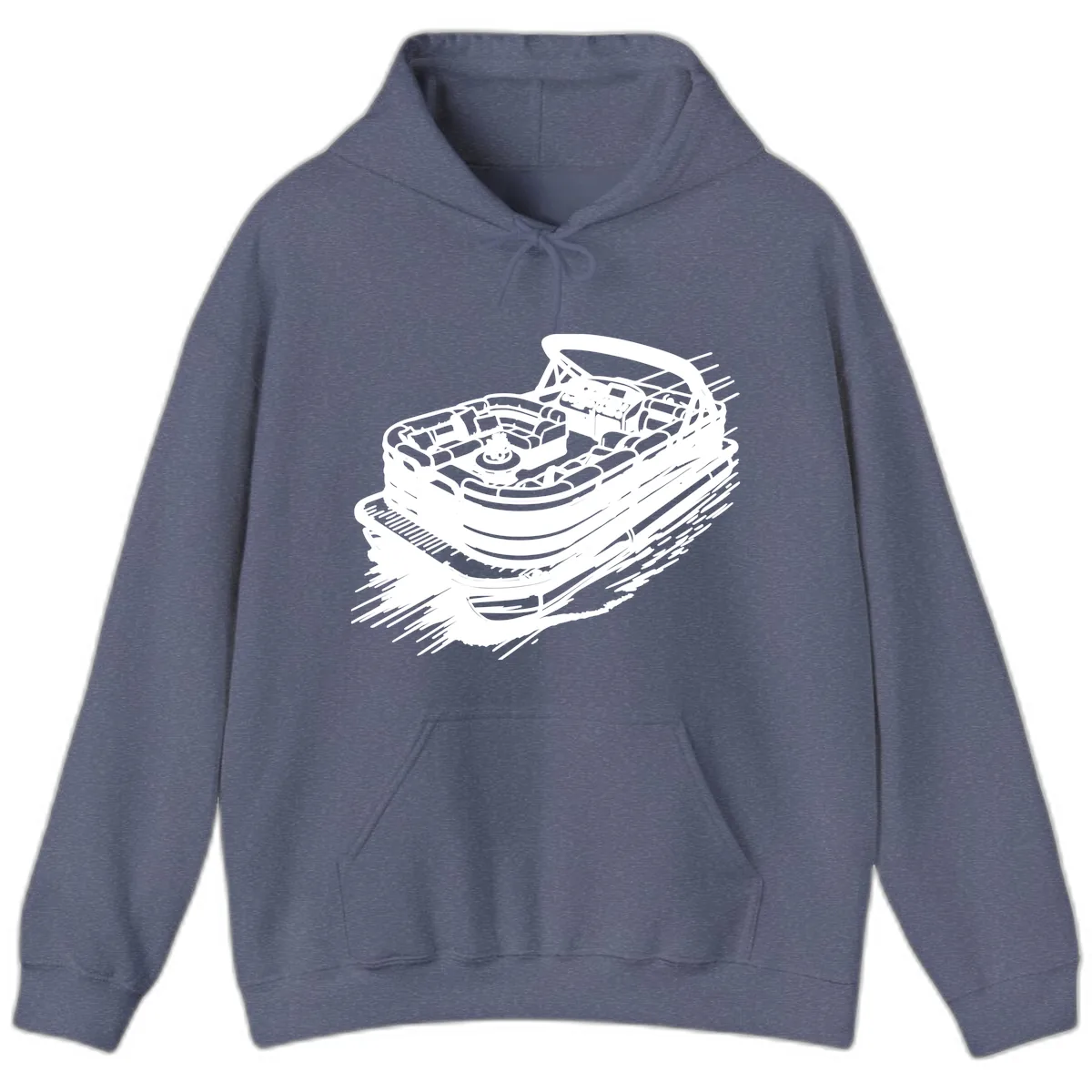 Pontoon Boat Adventure Illustration Hoodie in Heather Navy