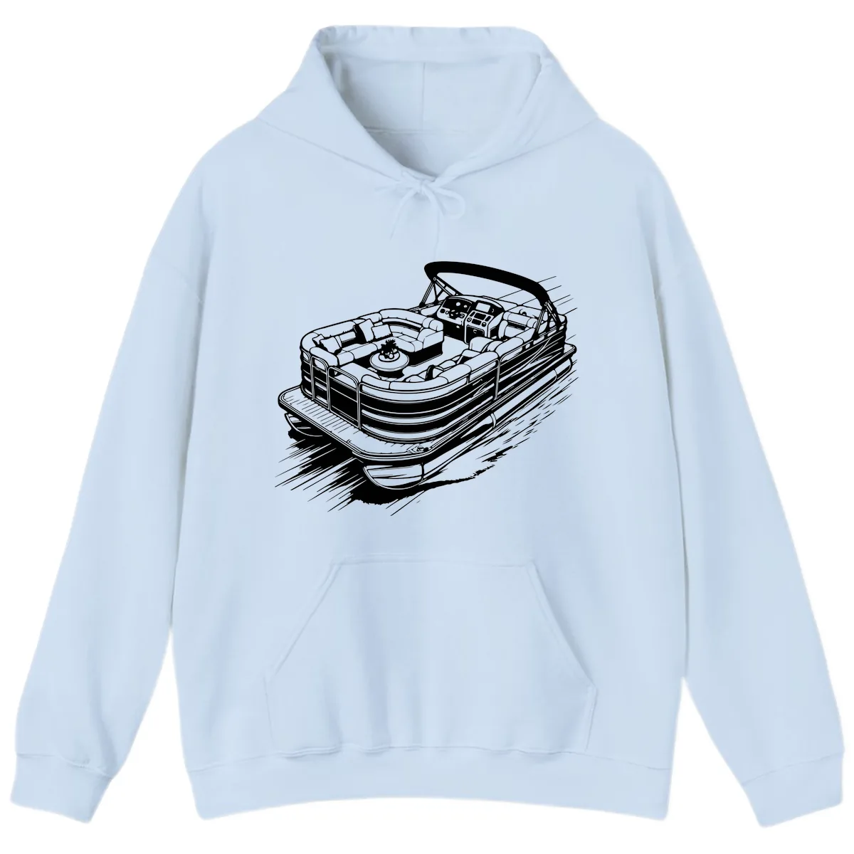 Pontoon Boat Adventure Illustration Hoodie in Light Blue