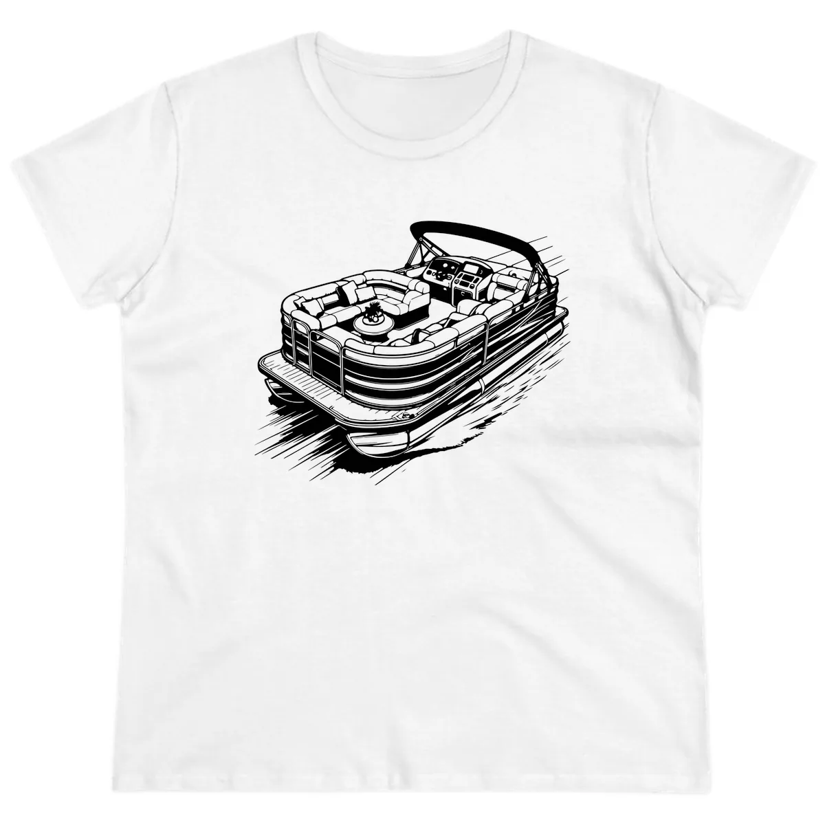 Pontoon Boat Adventure Illustration Ladies Tee in White