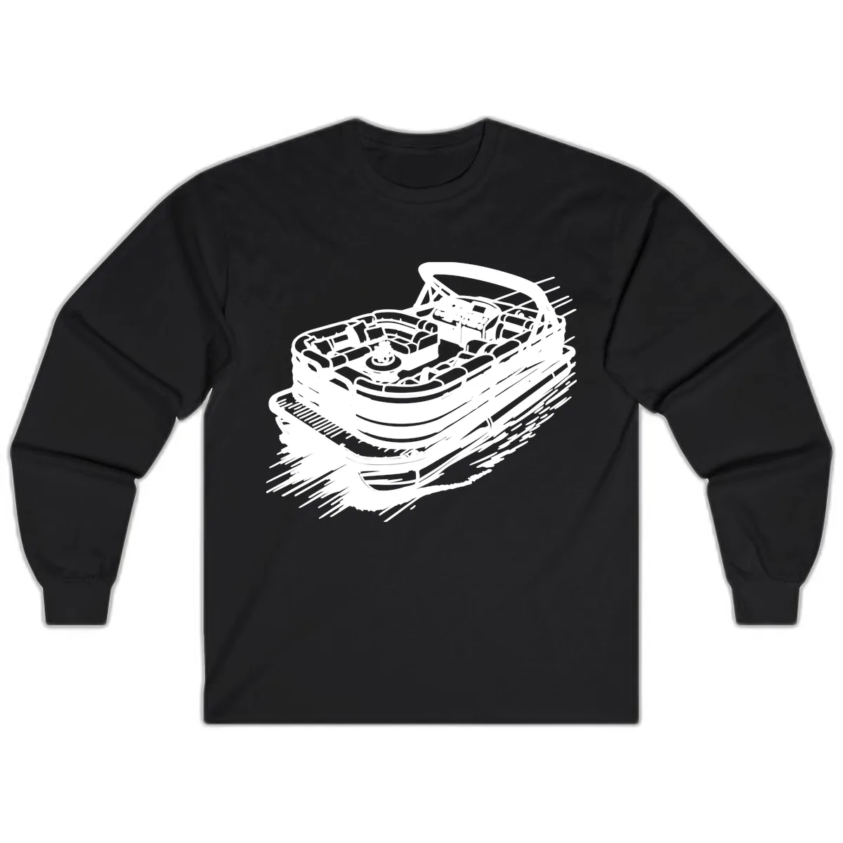 Pontoon Boat Adventure Illustration Long Sleeve in Black