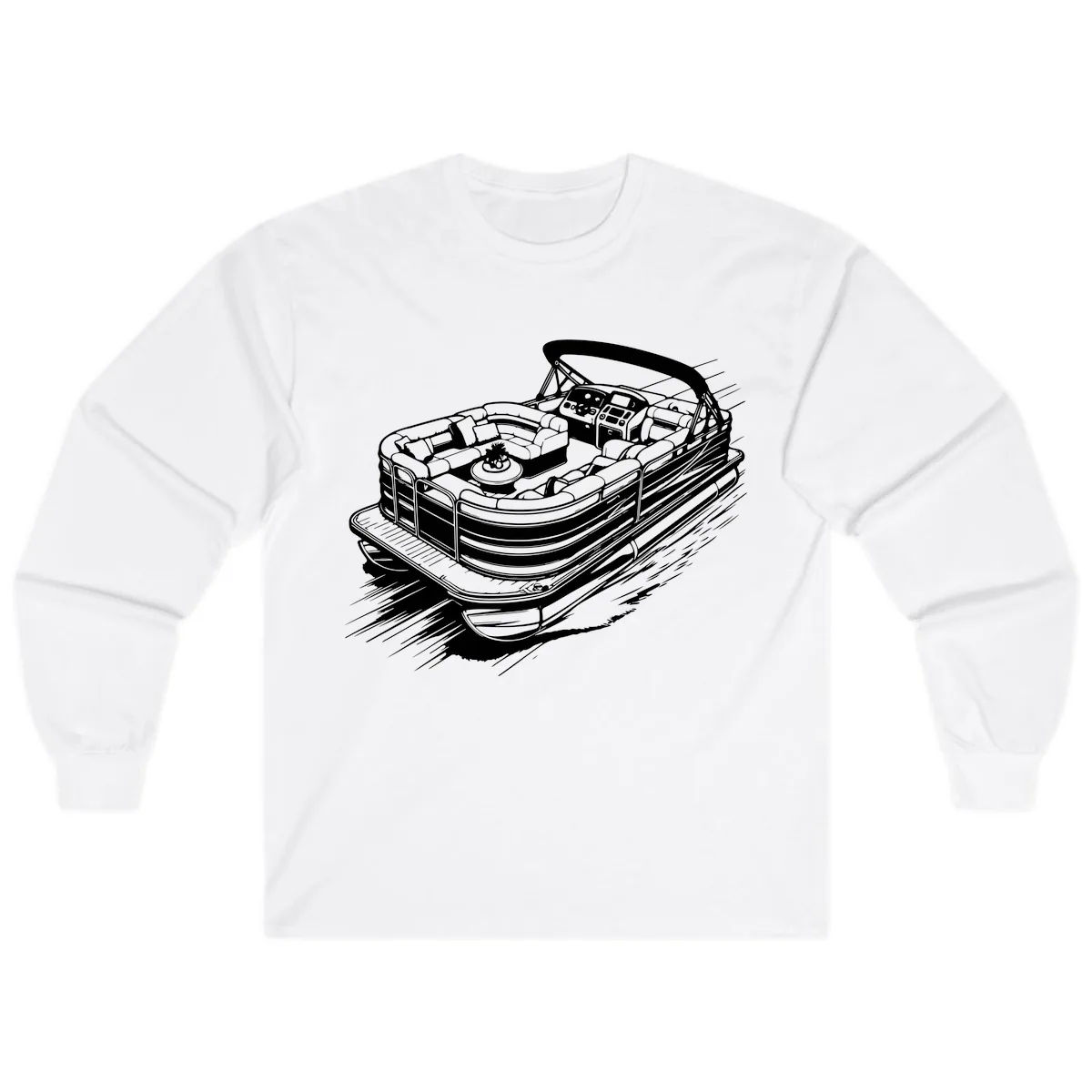 Pontoon Boat Adventure Illustration Long Sleeve in White