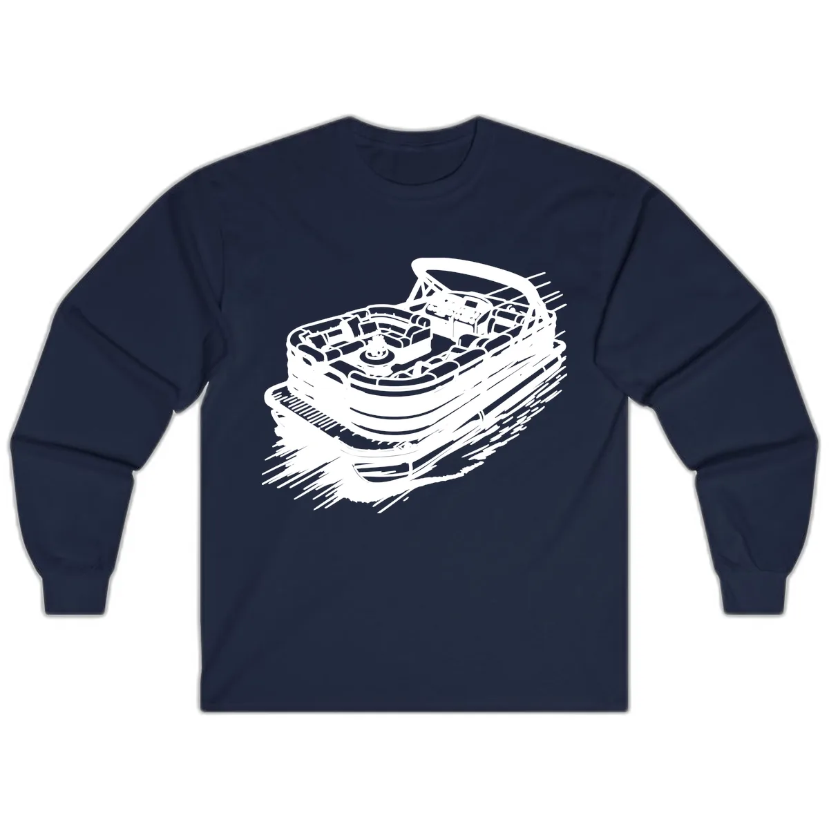 Pontoon Boat Adventure Illustration Long Sleeve in Navy