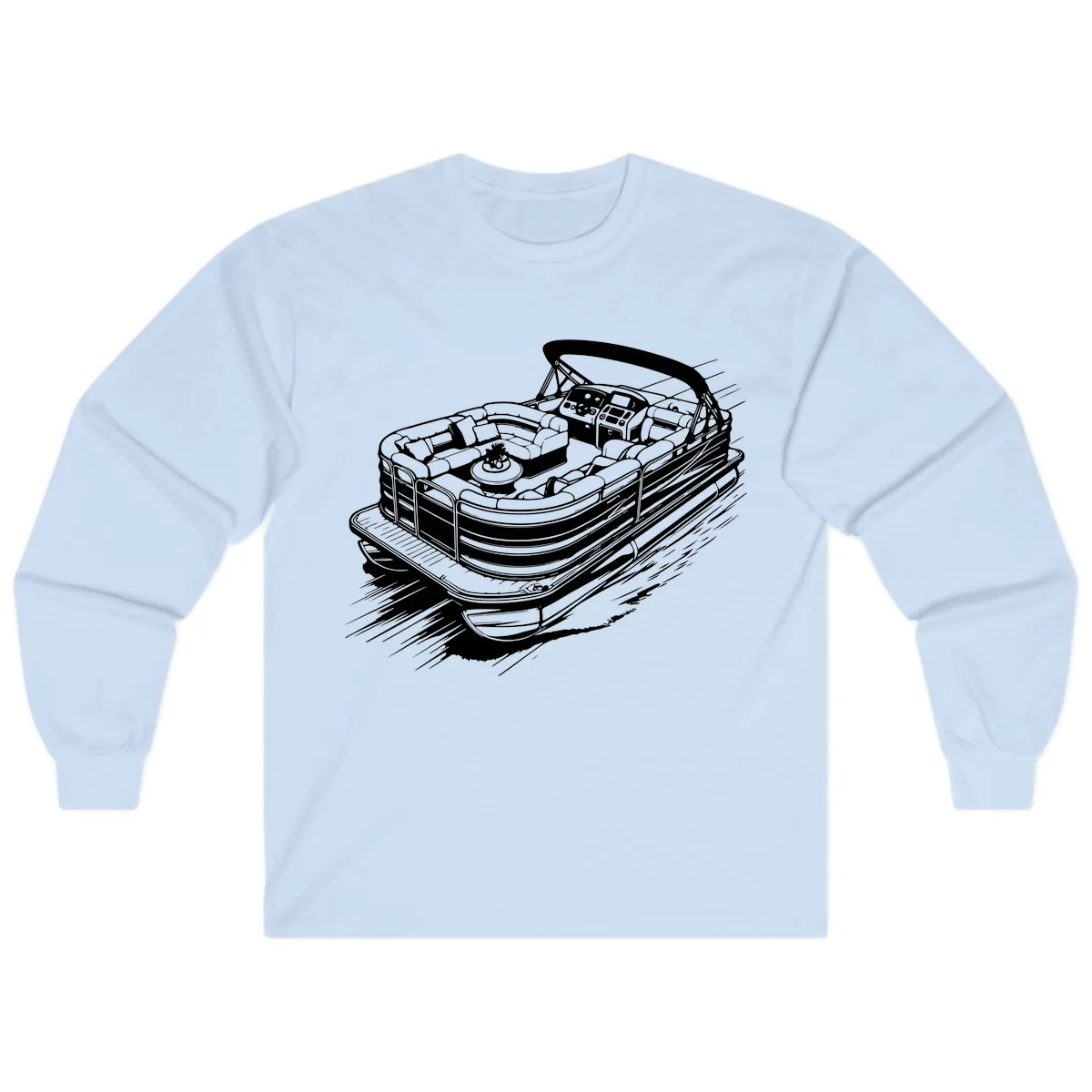 Pontoon Boat Adventure Illustration Long Sleeve in Light Blue