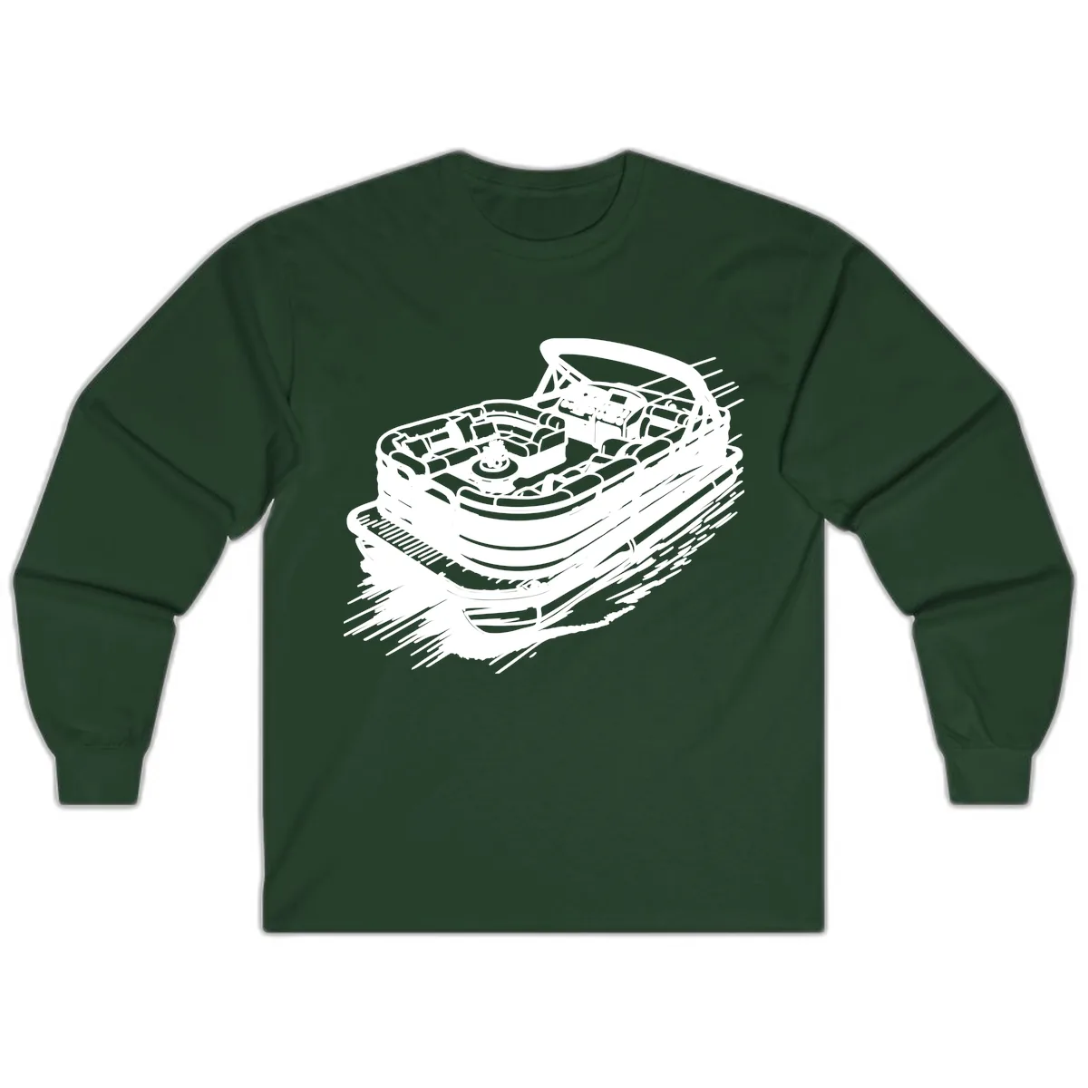 Pontoon Boat Adventure Illustration Long Sleeve in Forest Green
