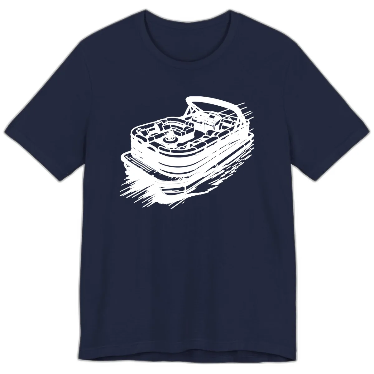 Pontoon Boat Adventure Illustration Premium T-Shirt in Navy