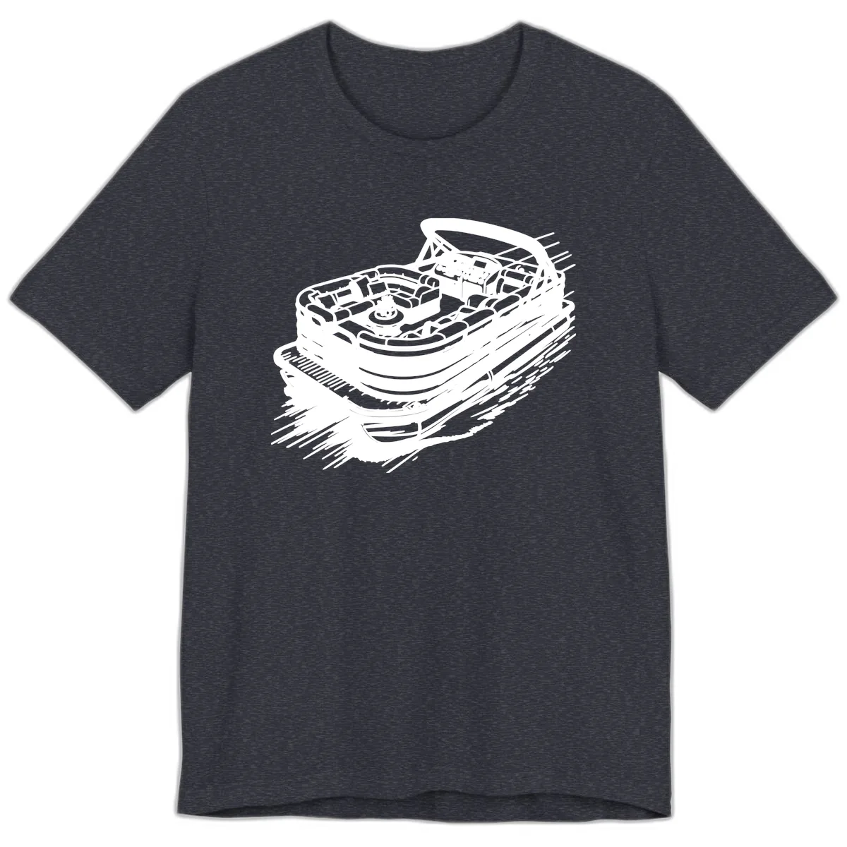 Pontoon Boat Adventure Illustration Premium T-Shirt in Heather Navy