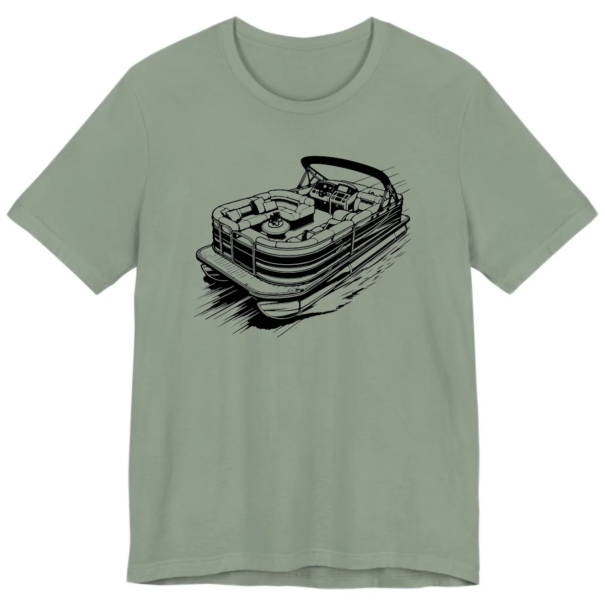 Pontoon Boat Adventure Illustration Premium T-Shirt in Sage