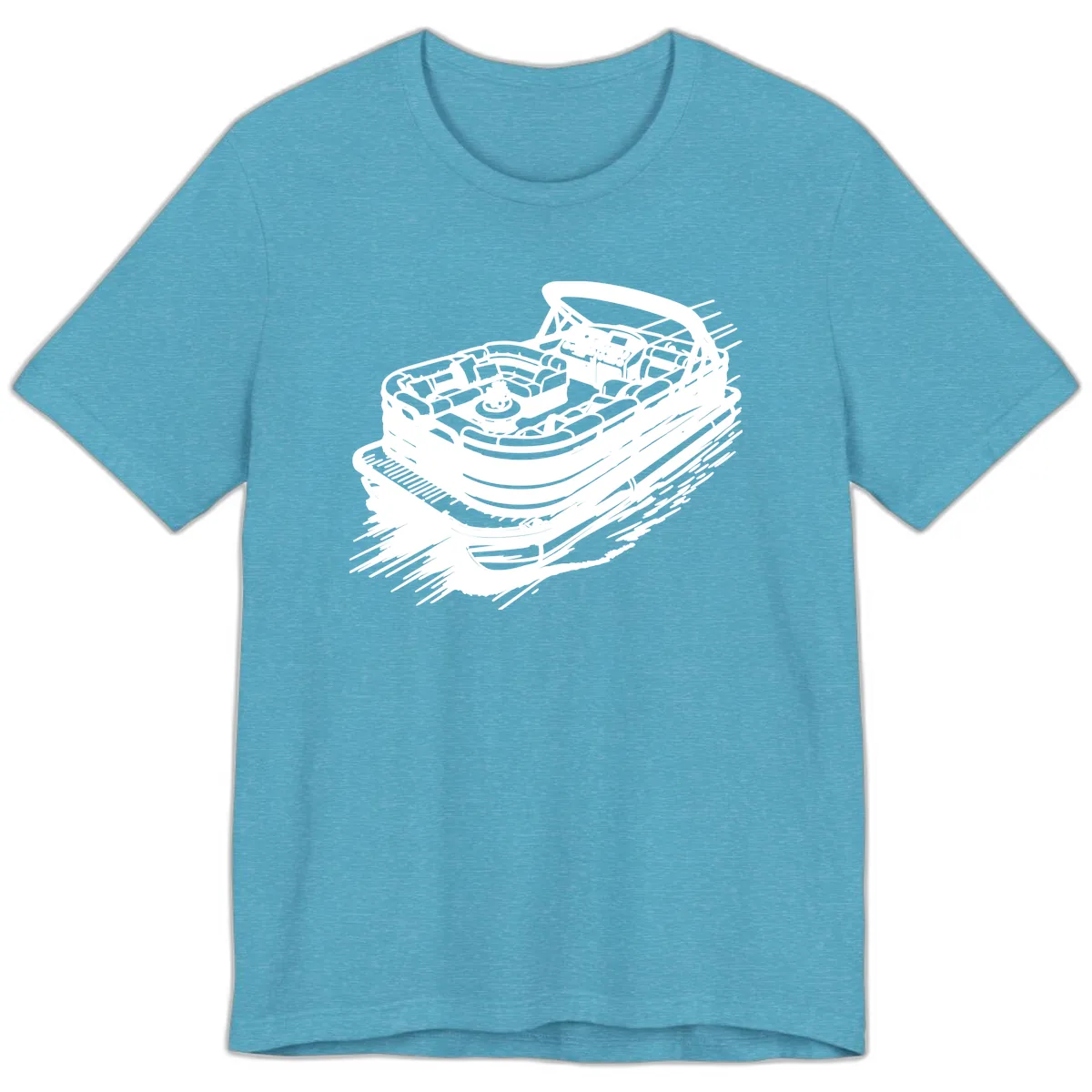 Pontoon Boat Adventure Illustration Premium T-Shirt in Heather Aqua