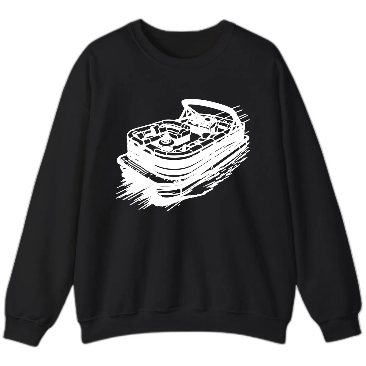 Pontoon Boat Adventure Illustration Sweatshirt in Black
