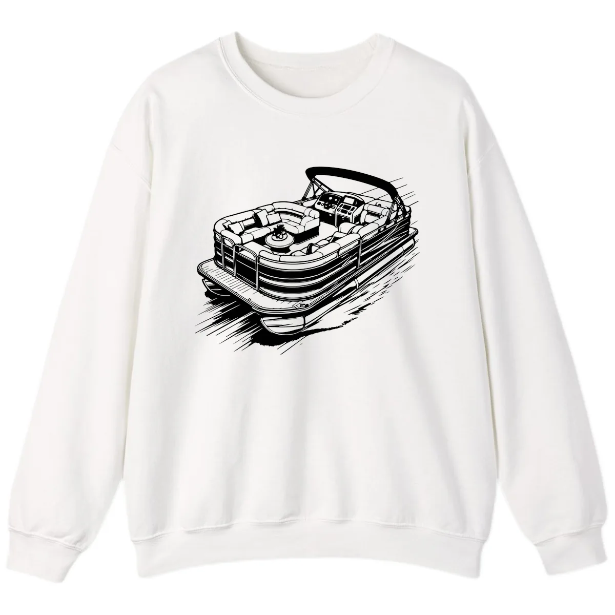 Pontoon Boat Adventure Illustration Sweatshirt in White