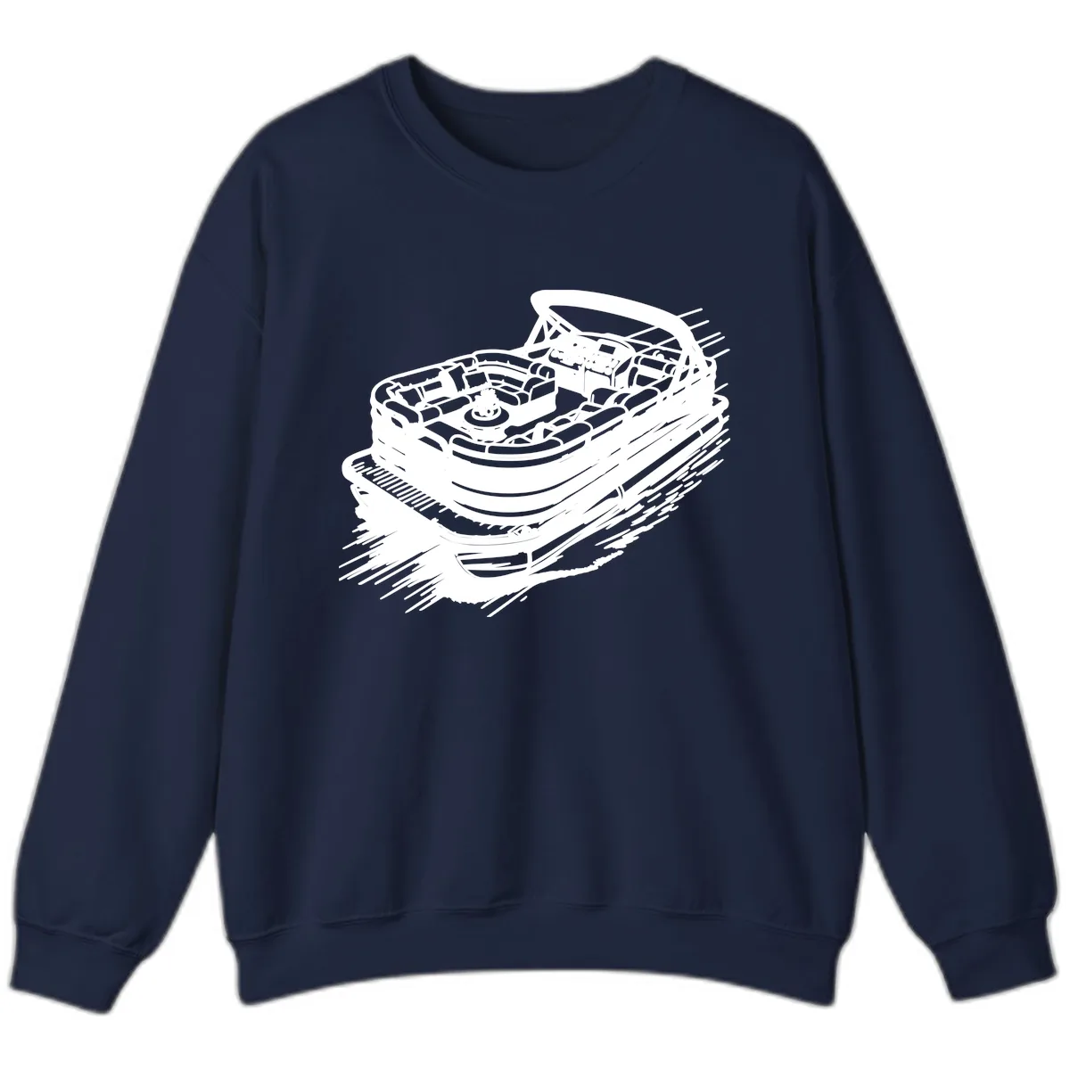 Pontoon Boat Adventure Illustration Sweatshirt in Navy