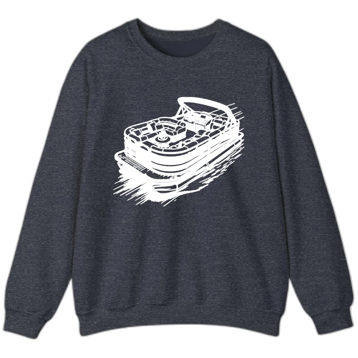 Pontoon Boat Adventure Illustration Sweatshirt in Heather Sport Dark Navy