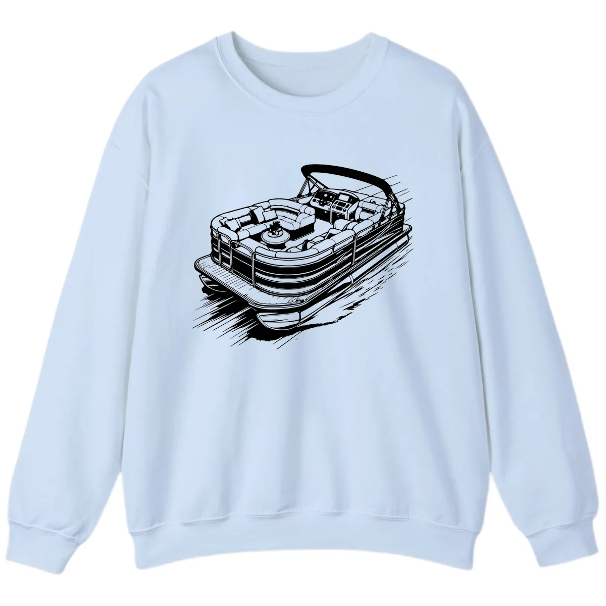 Pontoon Boat Adventure Illustration Sweatshirt in Light Blue