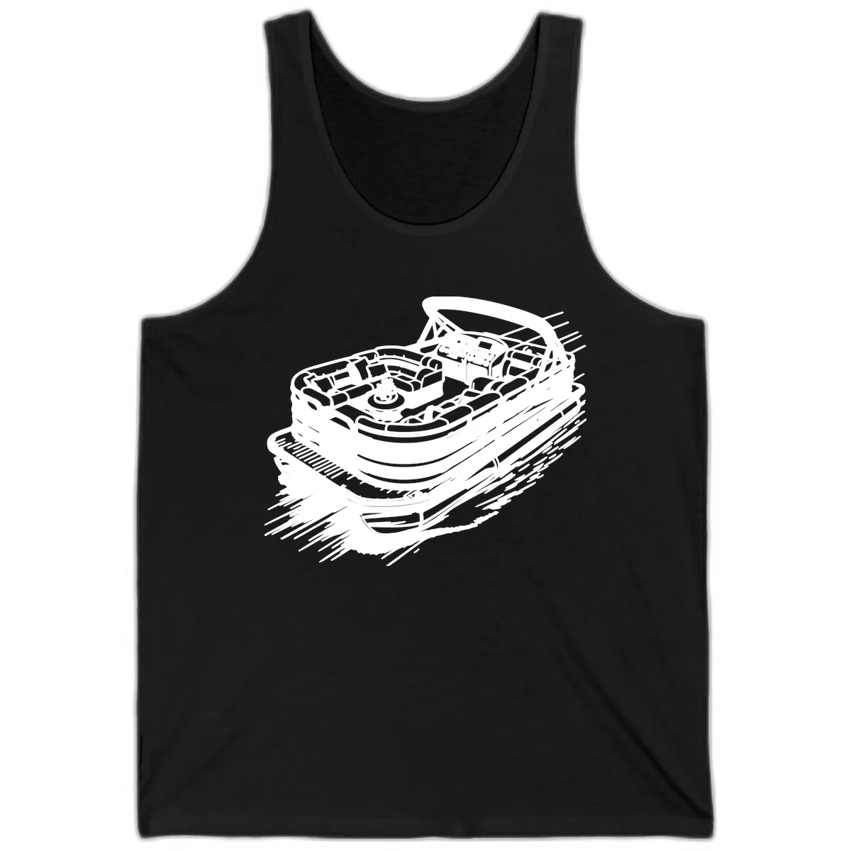 Pontoon Boat Adventure Illustration Tank in Black